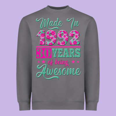 Made In 1992, 30 Years Of Being Awesome Heavyweight Sweatshirt Designed By Jasminsmagicworld