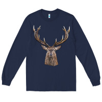 Navy elk deer head Long Sleeve Tee - LillyAllenDesigns