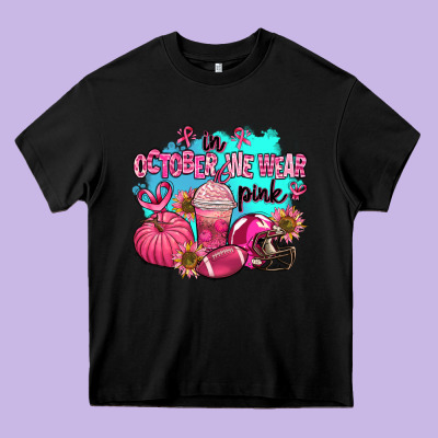 In October We Wear Pink American Football Heavy Core Tee Designed By Adodesignshop