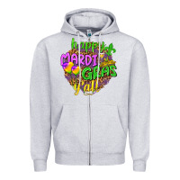 Heather Grey Love Mardi Gras Y'all Zipper Hoodie - HowdyJamesFarm