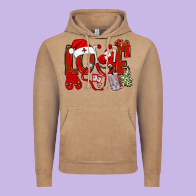 Christmas Love Nurse Vintage Hoodie Designed By Nancycooperartshop