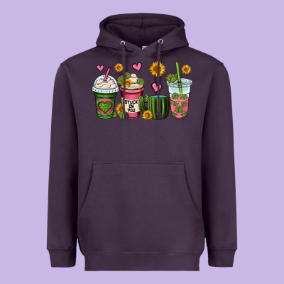 Stuck On You Cactus Coffee Cups Heavyweight Hoodie Designed By Oliviacreatesart