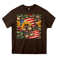 Chocolate Brown usa flag with army boot seamless pattern Heavy Core Tee - BundleAndBundleShop