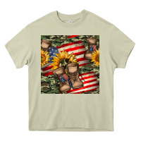 Mossy usa flag with army boot seamless pattern Heavy Core Tee - BundleAndBundleShop