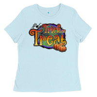 Baby Blue trick or treat black Ladies Tee - JahusDesignShop