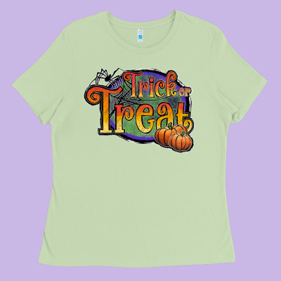 Trick Or Treat Black Ladies Tee Designed By Jahusdesignshop