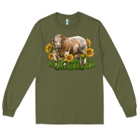 Army Green simmental bull with sunflowers Long Sleeve Tee - LillyAllenDesigns