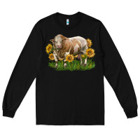 Black simmental bull with sunflowers Long Sleeve Tee - LillyAllenDesigns
