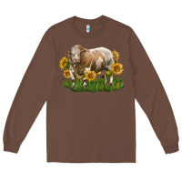 Chestnut simmental bull with sunflowers Long Sleeve Tee - LillyAllenDesigns