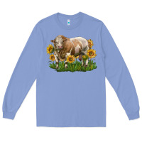Colony Blue simmental bull with sunflowers Long Sleeve Tee - LillyAllenDesigns