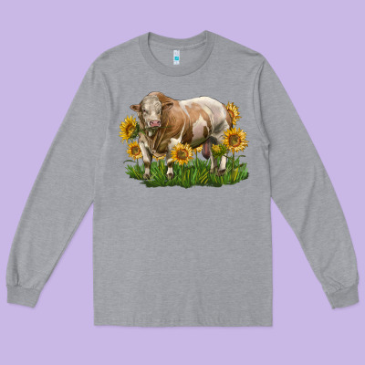 Simmental Bull With Sunflowers Long Sleeve Tee Designed By Lillyallendesigns