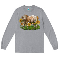 Heather Grey simmental bull with sunflowers Long Sleeve Tee - LillyAllenDesigns