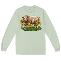 Matcha simmental bull with sunflowers Long Sleeve Tee - LillyAllenDesigns