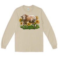 Mushroom simmental bull with sunflowers Long Sleeve Tee - LillyAllenDesigns