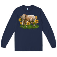 Navy simmental bull with sunflowers Long Sleeve Tee - LillyAllenDesigns