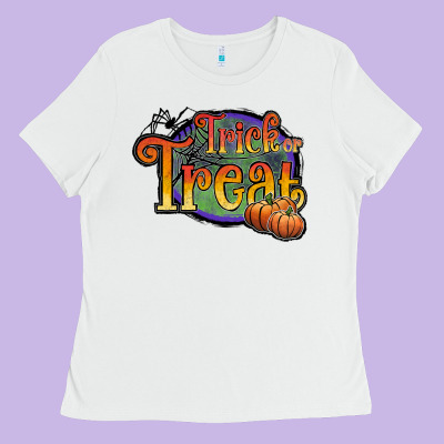 Trick Or Treat White Ladies Tee Designed By Jahusdesignshop