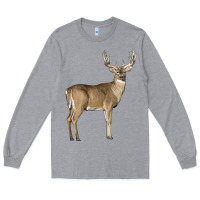 Heather Grey white tailed buck deer Long Sleeve Tee - LillyAllenDesigns