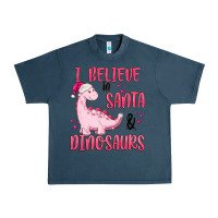Midnight Navy i believe in santa & dinosaurs pink Urban Heavy Tee - MaliasSmallBusiness