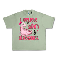 Oil Green i believe in santa & dinosaurs pink Urban Heavy Tee - MaliasSmallBusiness