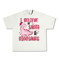 Pistachio i believe in santa & dinosaurs pink Urban Heavy Tee - MaliasSmallBusiness