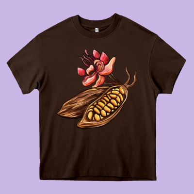 Cacao Beans And Flowers Heavy Core Tee Designed By Adodesignshop