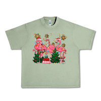 Oil Green christmas flamingos Urban Heavy Tee - MaliasSmallBusiness