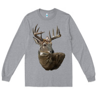 Heather Grey white tailed buck deer head Long Sleeve Tee - LillyAllenDesigns