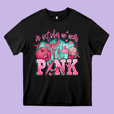 In October We Wear Pink Heavy Core Tee Designed By Adodesignshop