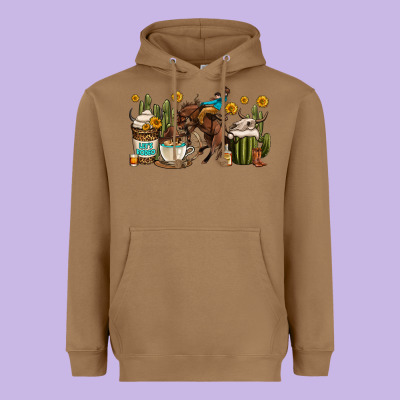 Rodeo Cowboy Coffee Cups Heavyweight Hoodie Designed By Oliviacreatesart