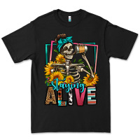 Black staying alive coffee drinking skeleton Premium Tee - Jasminsmagicworld