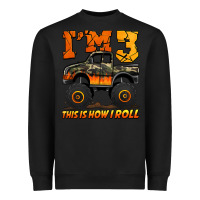 Black i'm three this is how i roll monster truck birthday Heavyweight Sweatshirt - Jasminsmagicworld