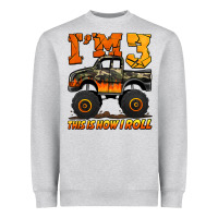 Heather Grey i'm three this is how i roll monster truck birthday Heavyweight Sweatshirt - Jasminsmagicworld