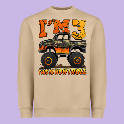 I'm Three This Is How I Roll Monster Truck Birthday Heavyweight Sweatshirt Designed By Jasminsmagicworld