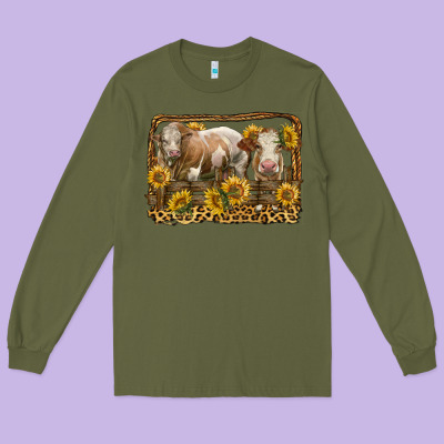 Simmental Bull And Heifer With Sunflowers Long Sleeve Tee Designed By Lillyallendesigns