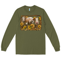 Army Green simmental bull and heifer with sunflowers Long Sleeve Tee - LillyAllenDesigns