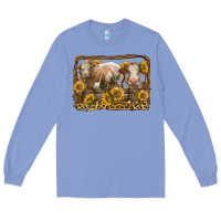 Colony Blue simmental bull and heifer with sunflowers Long Sleeve Tee - LillyAllenDesigns