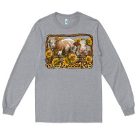 Heather Grey simmental bull and heifer with sunflowers Long Sleeve Tee - LillyAllenDesigns