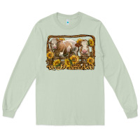 Matcha simmental bull and heifer with sunflowers Long Sleeve Tee - LillyAllenDesigns