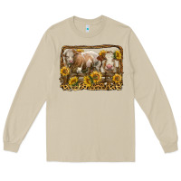 Mushroom simmental bull and heifer with sunflowers Long Sleeve Tee - LillyAllenDesigns