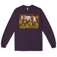 Plum simmental bull and heifer with sunflowers Long Sleeve Tee - LillyAllenDesigns