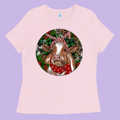 Brown Cow Christmas Ladies Tee Designed By Ranaportraitstore