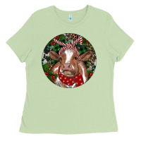 Matcha Brown Cow Christmas Ladies Tee - RanaPortraitStore