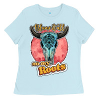 Baby Blue blame it all on my roots bull skull black Ladies Tee - JahusDesignShop