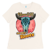 Blame It All On My Roots Bull Skull Black Ladies Tee | Teevron