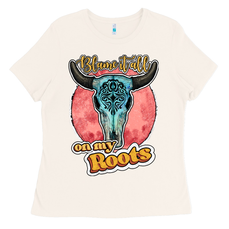 Blame It All On My Roots Bull Skull Black Ladies Tee by JahusDesignShop | Teevron