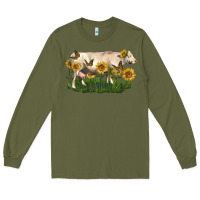 Army Green charolais cow with sunflower Long Sleeve Tee - LillyAllenDesigns