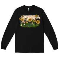 Black charolais cow with sunflower Long Sleeve Tee - LillyAllenDesigns