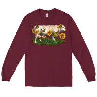 Burgundy charolais cow with sunflower Long Sleeve Tee - LillyAllenDesigns