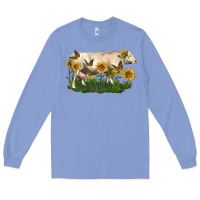 Colony Blue charolais cow with sunflower Long Sleeve Tee - LillyAllenDesigns