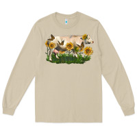 Mushroom charolais cow with sunflower Long Sleeve Tee - LillyAllenDesigns